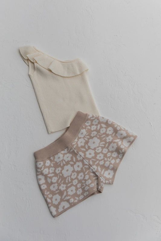 Floral Knit Shorts | Beige